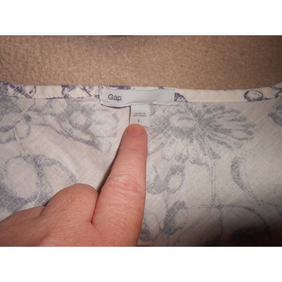 GAP Women's Square Neck Linen Cotton Tank Ruffle Bib Size L White Grey Floral - Picture 6 of 6